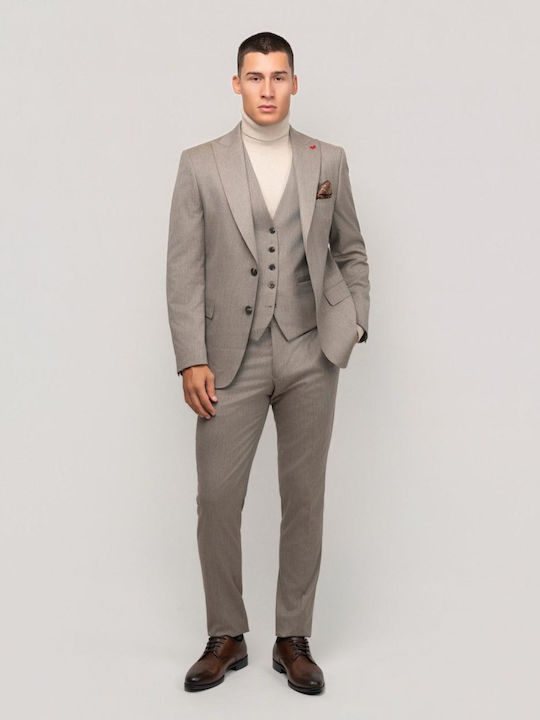 Iarna Costum Bărbați Cu vestă Beige/cigar