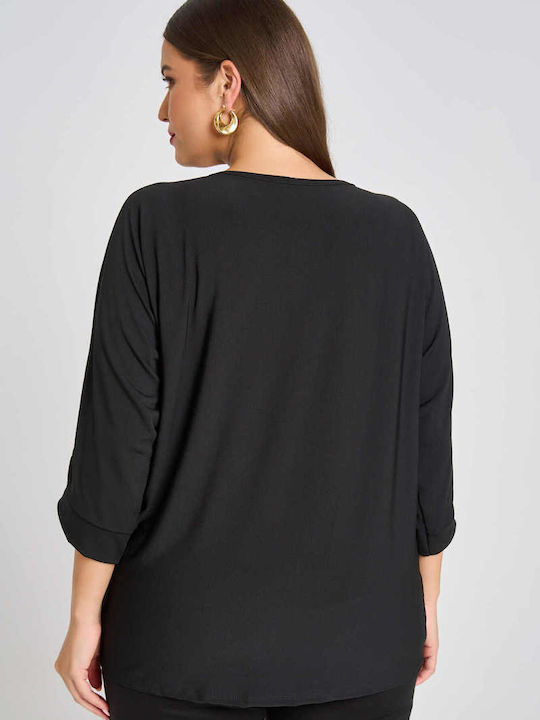 Women's Blouse Cotton with 3/4 Sleeve Ivory, Black