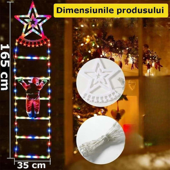 Luminat Decorativ Moș Crăciun pe Scară 165x25cm.