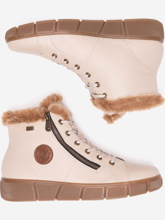 Leather Women's Ankle Boots with Fur Beige