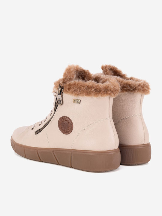 Leather Women's Ankle Boots with Fur Beige