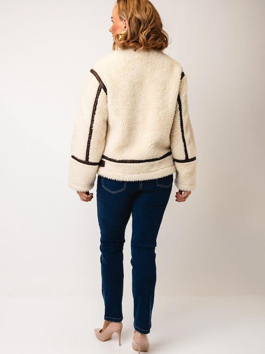 Short Women's Jacket for Winter Ecru