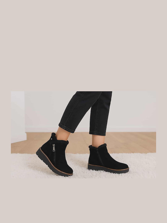 Wildleder Stiefeletten Damen Schwarz