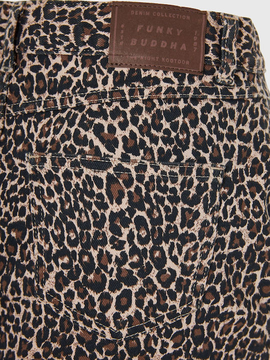 Denim Mini Skirt Leopard Tabac Brown