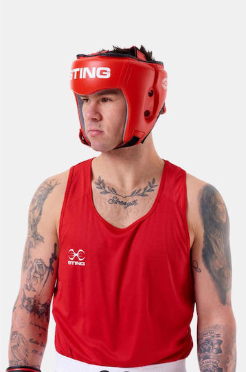 Sting Adult Open Face Boxing Headgear Red
