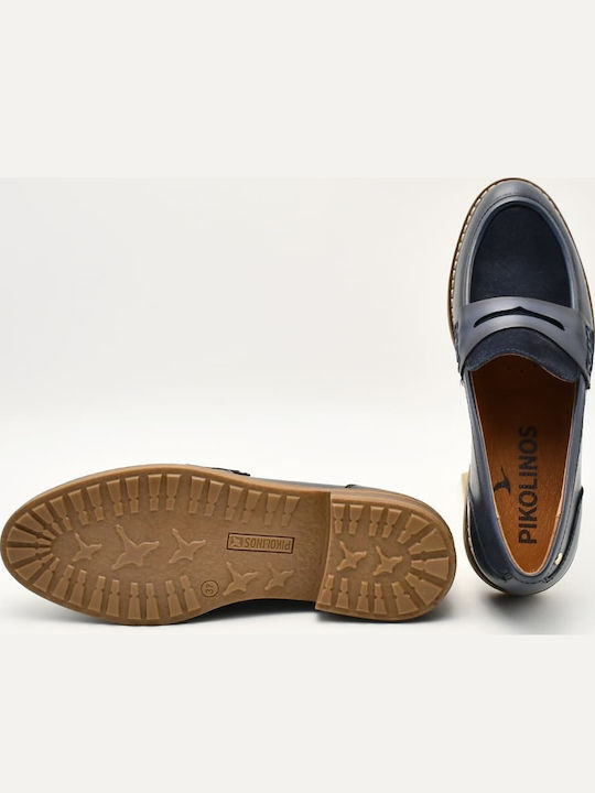 Leder Damen Loafers in Blau Farbe