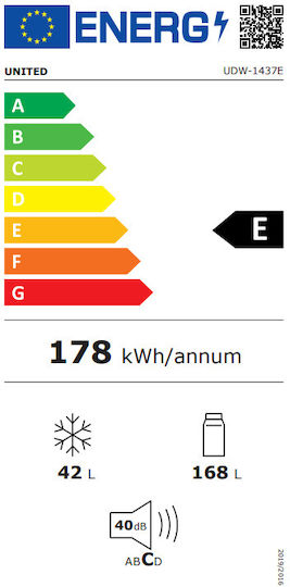 United Ψυγείο Δίπορτο 210lt Υ143xΠ55xΒ55εκ. Λευκό UDW-1437E