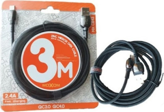Moxom Braided USB 2.0 to micro USB Cable Ασημί 3m 6455 1τμχ
