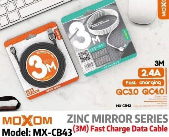 Moxom Braided USB 2.0 to micro USB Cable Ασημί 3m 6455 1τμχ