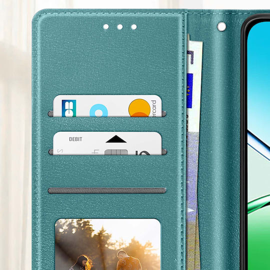 Husă Wallet Avizar Oppo A5x Cu Curea De Mână Funcție Stand Video Turcoaz
