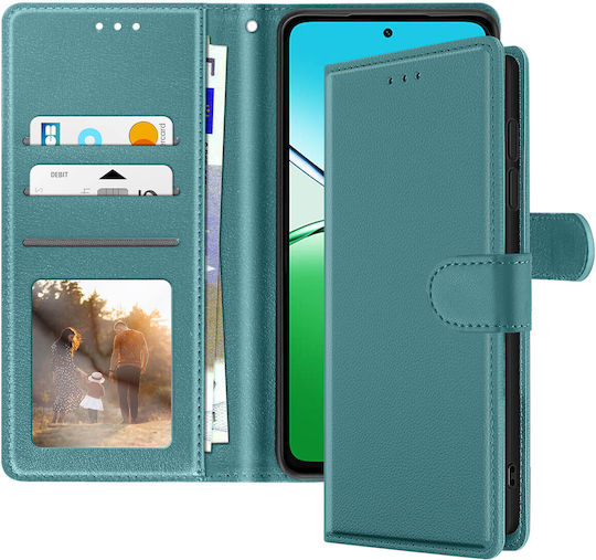 Husă Wallet Avizar Oppo A5x Cu Curea De Mână Funcție Stand Video Turcoaz