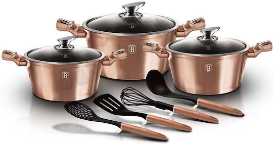 Berlinger Haus Metallic Line Töpfe Set aus Aluminium Rose Gold Collection mit Innenbeschichtung aus Stein 3 Stück