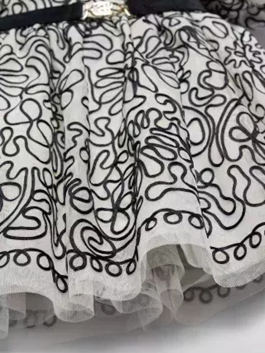 Kinderkleid Kurzärmelig Tüll Gestreift Cream-black
