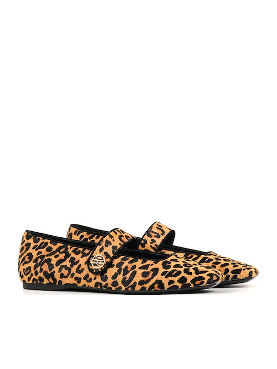 Leopard Ballerinas With strap Brown