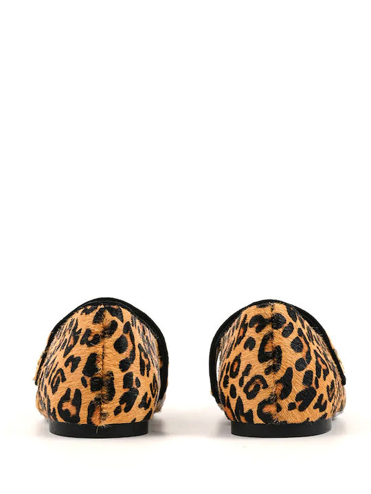 Leopard Ballerinas With strap Brown