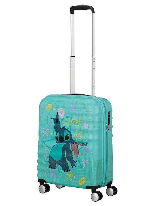 American Tourister Disney Stitch Kinder Koffer Kabine Hart Türkis mit 4 Räder Höhe 55cm