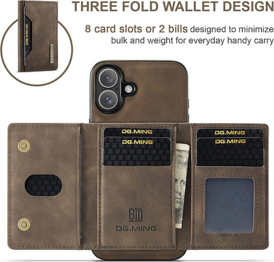 DG.MING Wallet Synthetic Leather / Tempered Glass Brown (iPhone 16)
