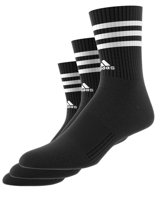 adidas Performance 3-Stripes Cushioned Athletic Socks BLACK-WHITE 3 Pairs