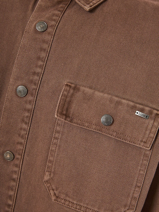 Long Sleeve Denim Overshirt Brown