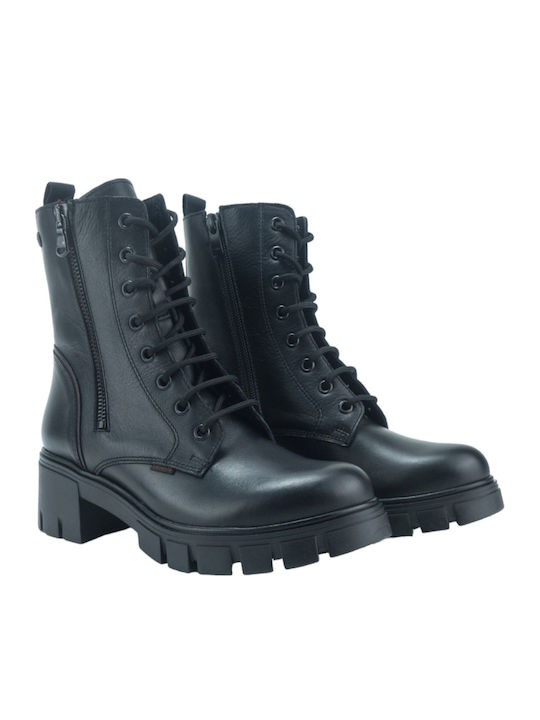 Leather Women's Ankle Boots with Medium Heel Black
