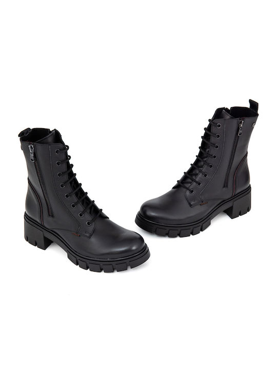 Leather Women's Ankle Boots with Medium Heel Black
