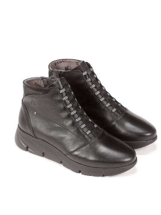 Leder Damen Stiefeletten mit Plattform Schwarz