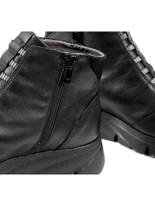 Leder Damen Stiefeletten mit Plattform Schwarz