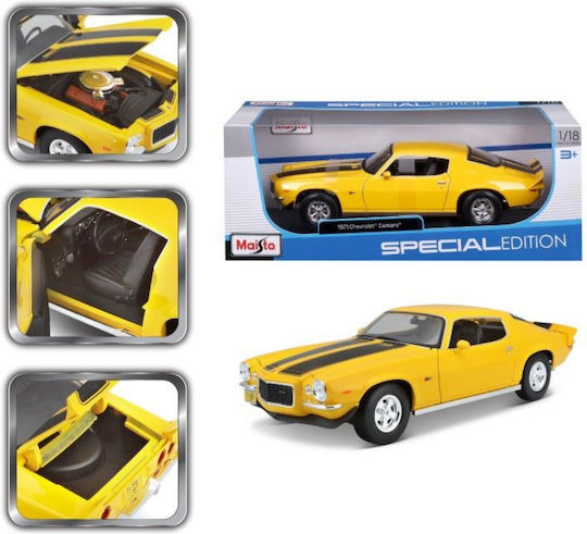 Mounted Miniatures 1971 Chevrolet Camaro Chevy Yellow 1/18 Maisto