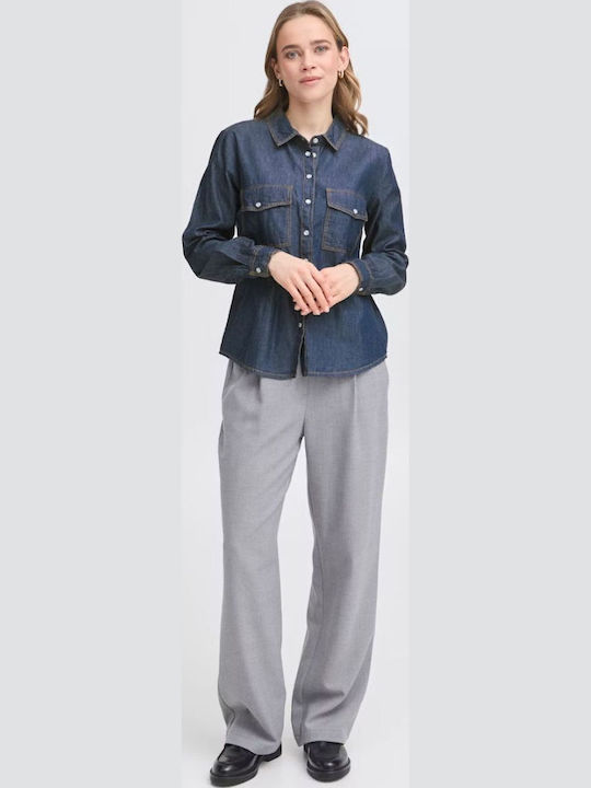 Women's Denim Long Sleeve Shirt Blue Denim