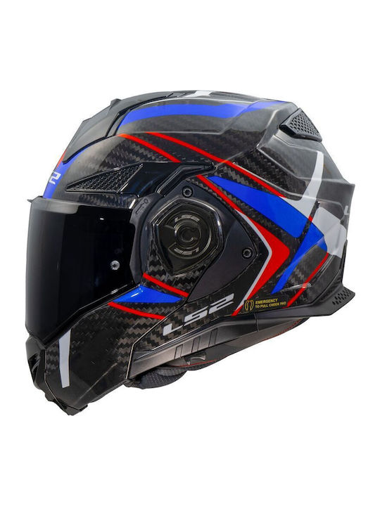 LS2 FF901 Advant X Carbon Future II Gloss White/Blue Motorradhelm Modular ECE 22.06 1550gr mit Sonnenblende