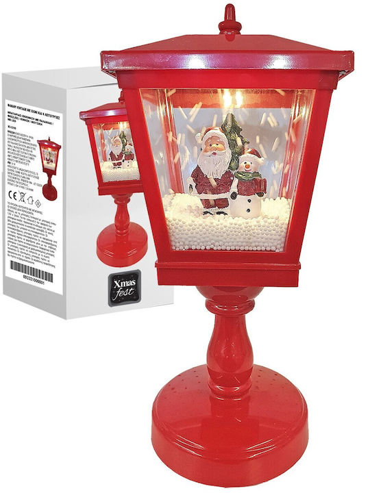 XMASfest Vintage Christmas Plastic Red Battery Lantern 32x13cm with Snow and 4 Functions
