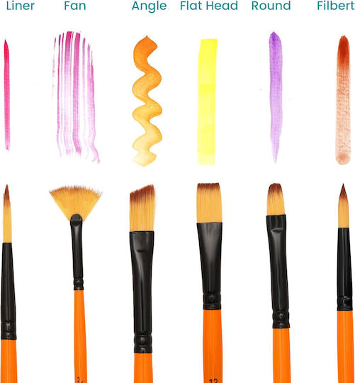 Set 10 Pensule De Pictură Kurtzy Cu Toc De Depozitare Nailon Diverse Mărimi Acrilic Ulei Acuarele Maro