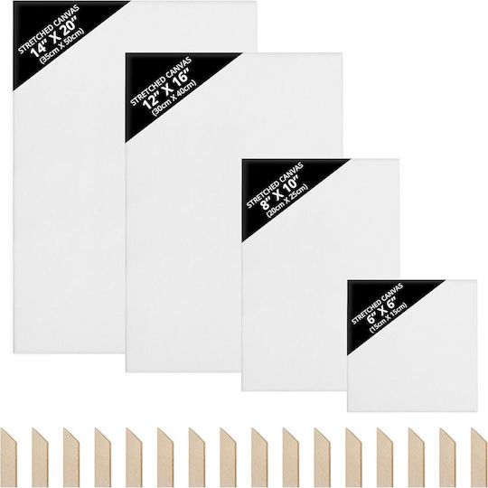 Set 4 Pânze De Pictură Belle Vous Bumbac Imprimat 16 Bare Din Lemn Pentru Întindere Dimensiuni Mixte Potrivite Pentru Vopsele Acrilice Și Ulei Alb