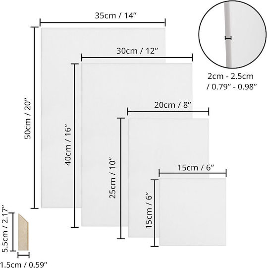 Set 4 Pânze De Pictură Belle Vous Bumbac Imprimat 16 Bare Din Lemn Pentru Întindere Dimensiuni Mixte Potrivite Pentru Vopsele Acrilice Și Ulei Alb
