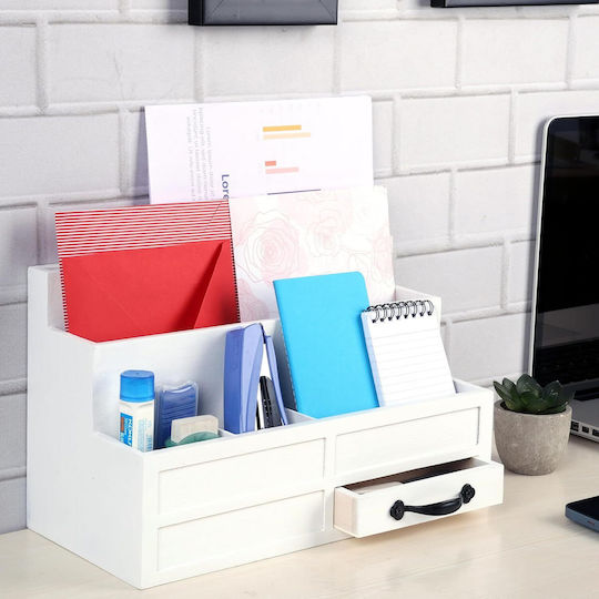 Organizator de Birou Belle Vous 5 Compartimente 1 Sertar 31 X 15 X 19 Cm din Lemn Alb