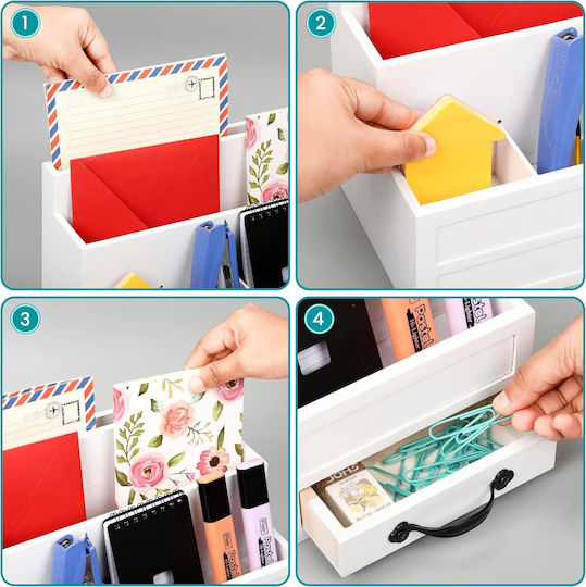 Organizator de Birou Belle Vous 5 Compartimente 1 Sertar 31 X 15 X 19 Cm din Lemn Alb