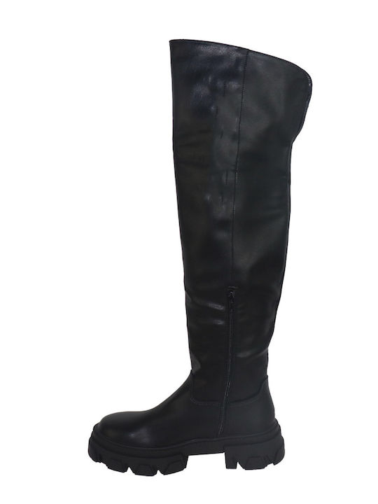 Synthetic Leather Medium Heel Women's Boots Black