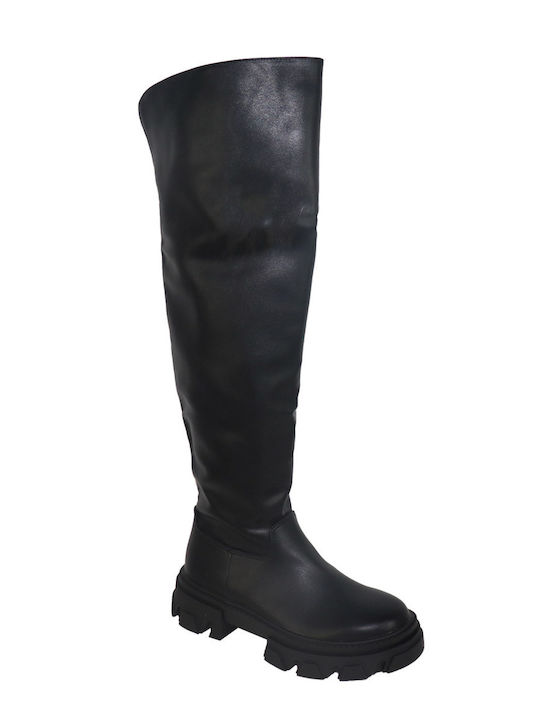 Synthetic Leather Medium Heel Women's Boots Black