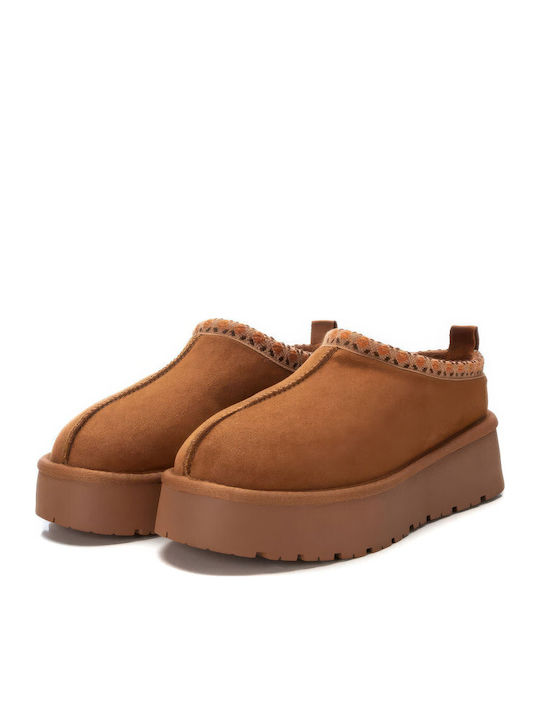 Damen Hausschuhe Stiefeletten mit Pelz Braune