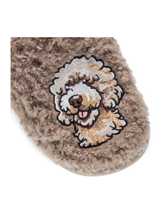 Plush Doggy Damen Hausschuhe mit Tiermotiven Beige