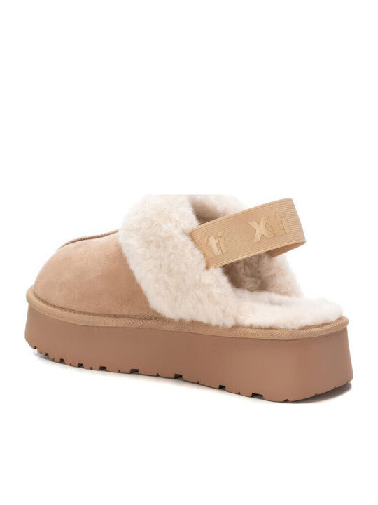 Winter Women's Slippers with Fur Beige