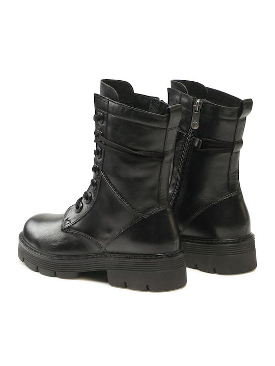 Leather Women's Ankle Boots with Fur Black