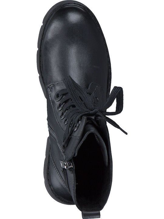 Leather Women's Ankle Boots with Fur Black
