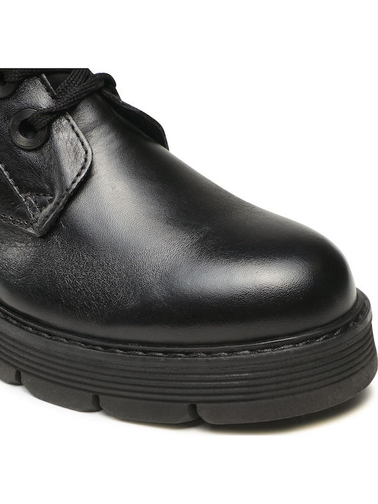 Leather Women's Ankle Boots with Fur Black