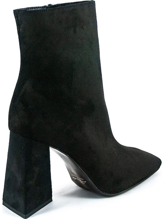 Suede Women's Ankle Boots with High Heel Black