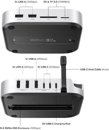 Ugreen Cm841 11-in-1 Docking Station Usb-c 3x Usb-a 3.2 2x Usb-c 3.2 2x Usb-a 3.0 Nvme Sd Tf Gray