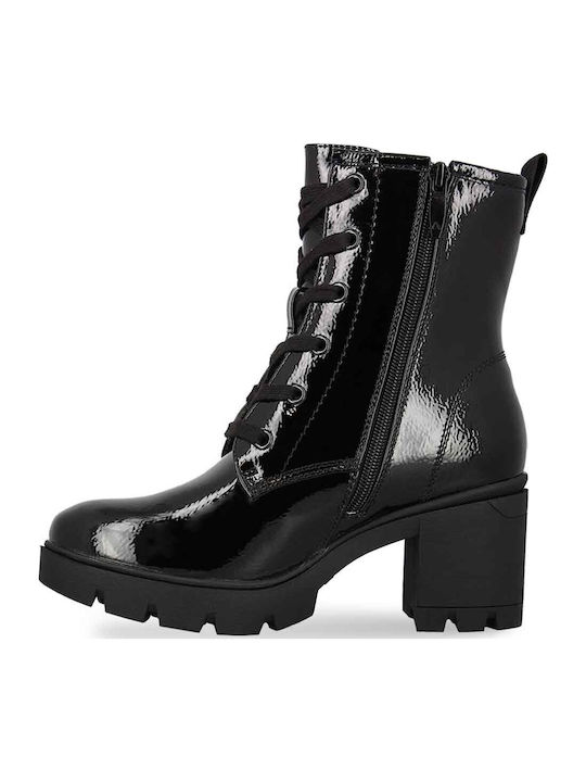 Women's Patent Leather Ankle Boots with Medium Heel Black