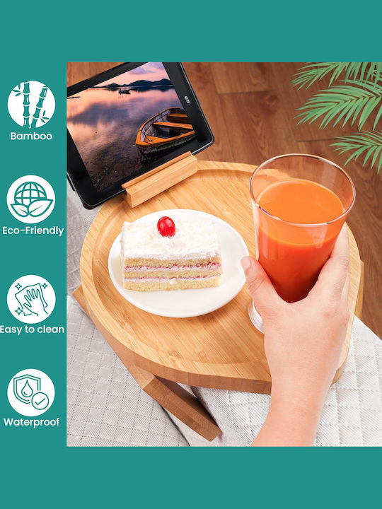 Belle Vous Bamboo Round Serving Tray Non-slip made of Bamboo in Brown Color 28x30cm 1pcs