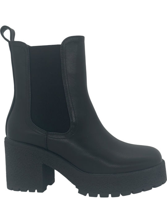 Leder Stiefeletten Damen Schwarz