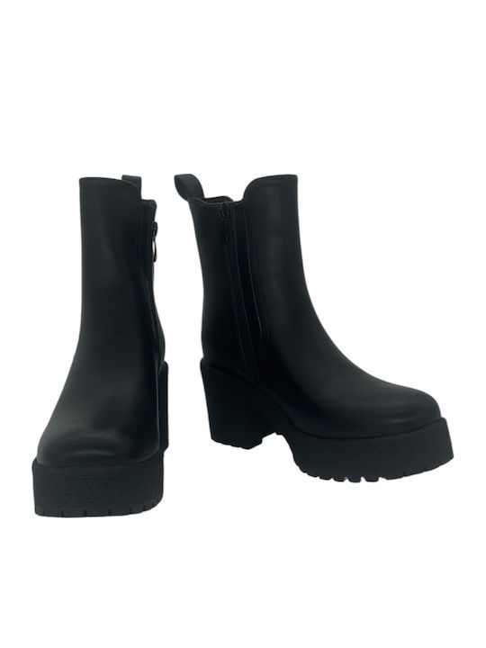 Leder Stiefeletten Damen Schwarz